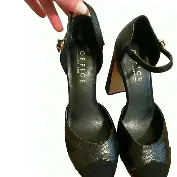 OFFICE London Size Black Snake Mix Haddie Platform Block High Heels - Picture 5 of 8